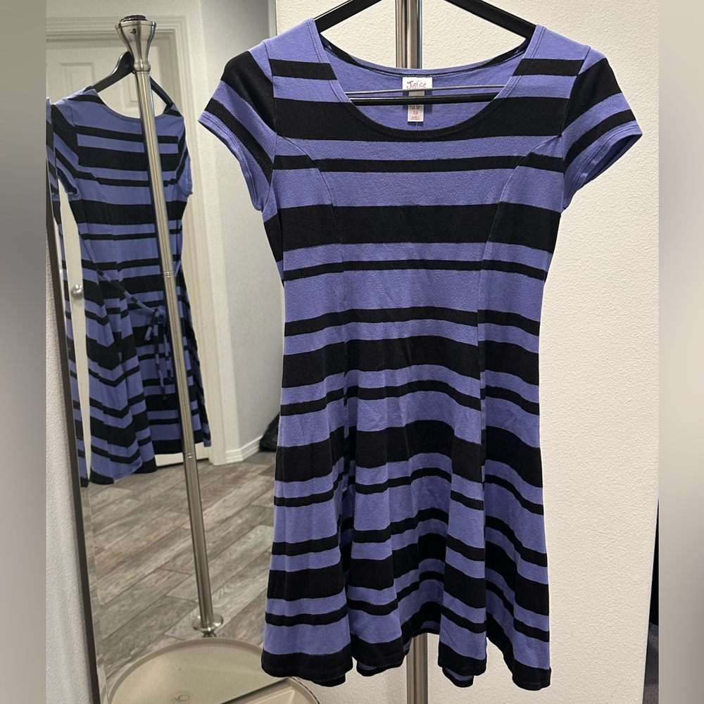 Justice Striped Dress Purple & Black - size Childrens Clothing: 18